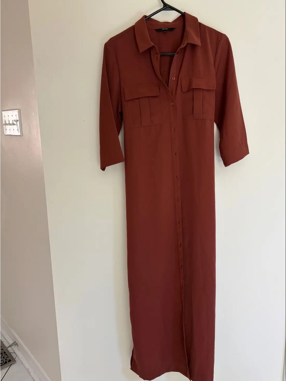 Vero Moda Rust Brown Button-Front Maxi Shirt Dress